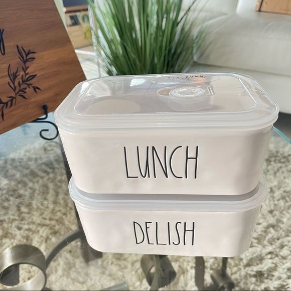 NWT Rae Dunn 2 pieces Lunch & Delish Ceramic Containers Set with Vented Lid New - Picture 15 of 15